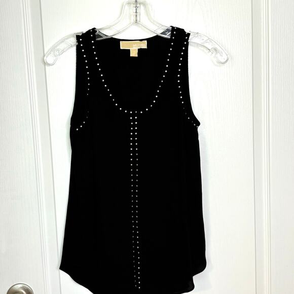 Michael Kors Wms XS Black Studded Sleeveless Tunic Blouse Flowy Moto Social - Picture 11 of 11